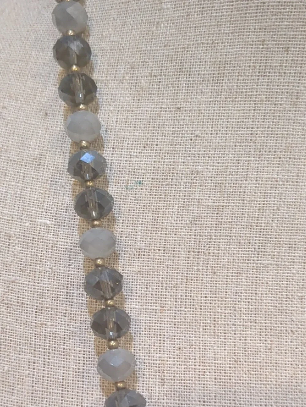 Crystal Teardrop Pendant Beaded Necklace - Clear and Gray